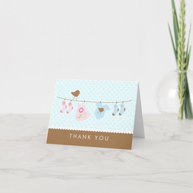 Clothesline Baby Shower Thank You Cards (Front)