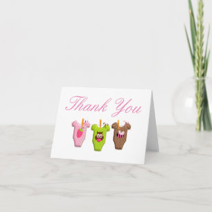 Clothesline Baby Shower Thank You Notes with Owl