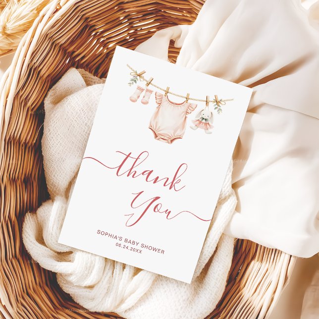 Clothesline Baby Shower Trendy Script calligraphy Thank You Card (Creator Uploaded)