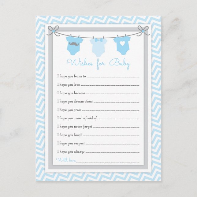 Clothesline Baby Shower Wishes for Baby blue-gray Postcard (Front)