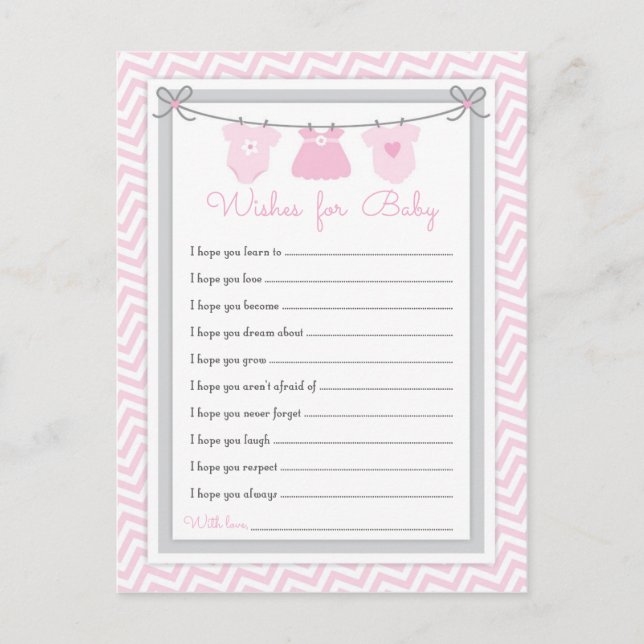 Clothesline Baby Shower Wishes for Baby pink-gray Postcard (Front)