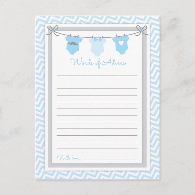 Clothesline Baby Shower Words of Advice blue-gray Postcard (Front)