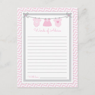 Clothesline Baby Shower Words of Advice pink-gray Postcard