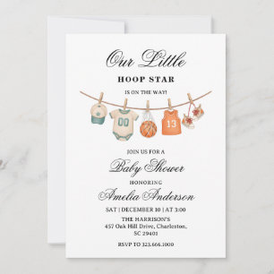 Clothesline Basketball baby shower invitation 