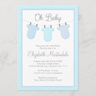 Clothesline Blue Baby Boy Shower Invitation