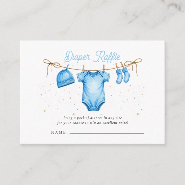 Clothesline Blue Boy Baby Shower Diaper Raffle Enclosure Card (Front)