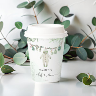 Clothesline Boho Sage Green Baby Shower Paper Cups