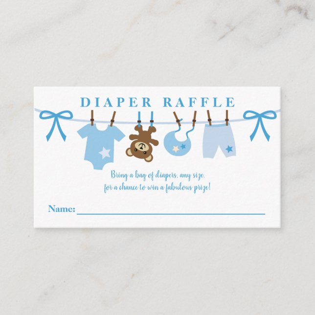 Clothesline Boy Baby Shower Diaper Raffle Enclosure Card (Front)