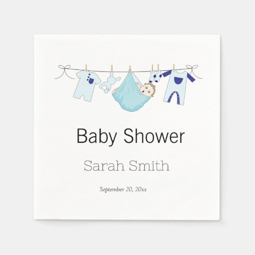 Clothesline Boy Cute Blue Baby Shower   Napkins