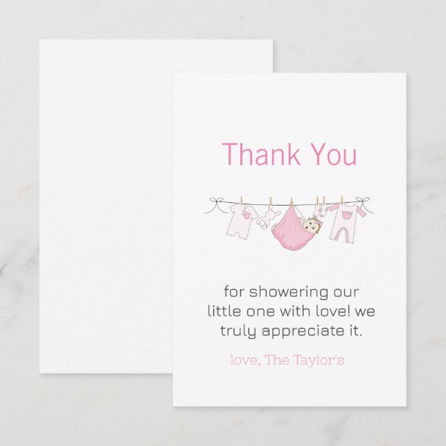Clothesline Cute Girl Baby Shower Thank You   (Front/Back)