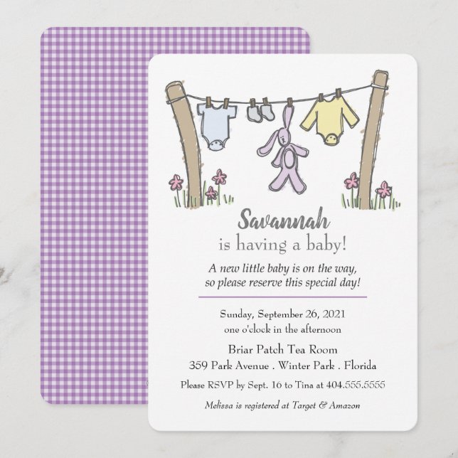 Clothesline Gender Neutral Baby Shower Invitation (Front/Back)
