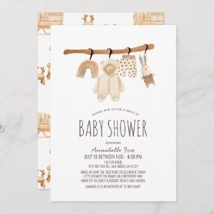 Clothesline Gender Neutral Drive-by Baby Shower Invitation