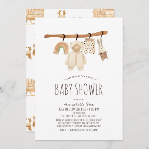 Clothesline Gender Neutral Drive_by Baby Shower Invitation