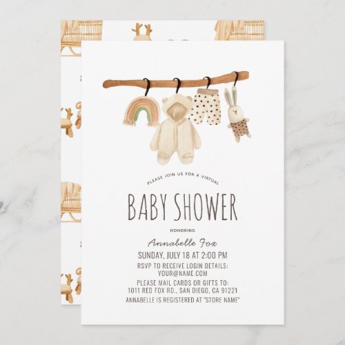 Clothesline Gender Neutral Virtual Baby Shower Invitation