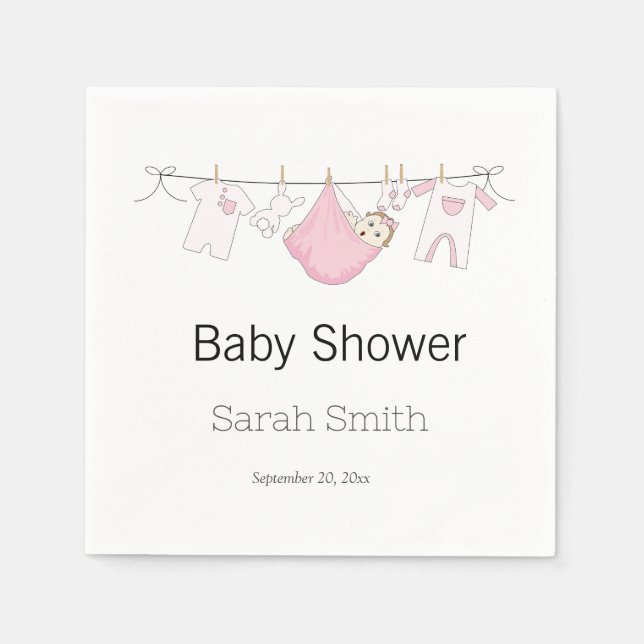 Clothesline Girl Cute Pink Baby Shower  Napkins (Front)