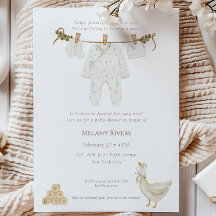 Clothesline Goose Nest Baby Shower Invitation