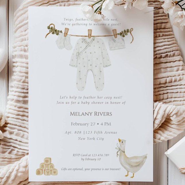 Clothesline Goose Nest Baby Shower Invitation (Clothesline Goose Nest Baby Shower Invitation)