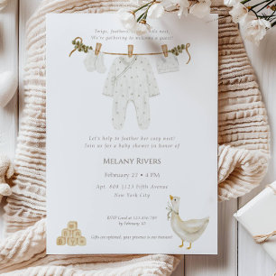 Clothesline Goose Nest Baby Shower Invitation