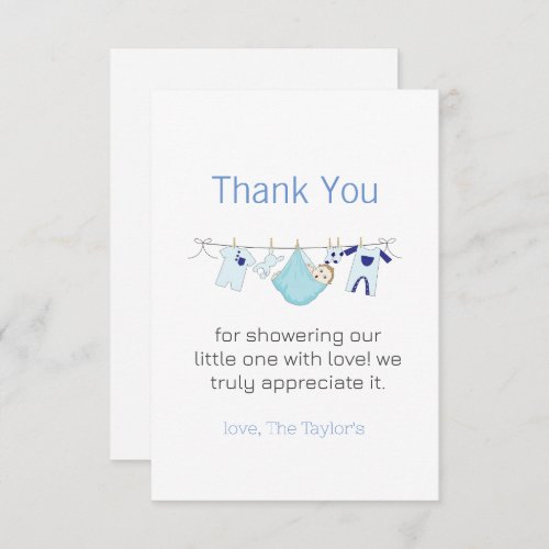 Clothesline Laundry Boy Baby Shower Thank You  