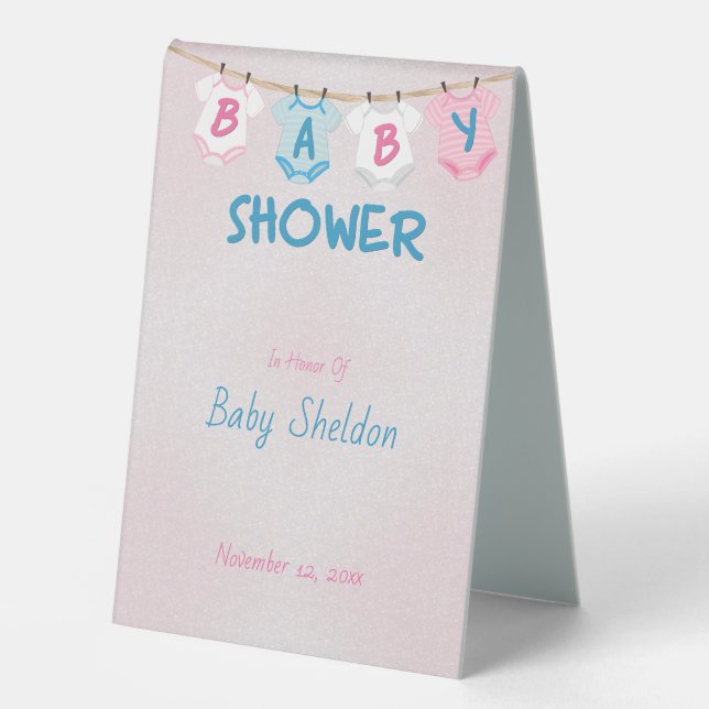 Clothesline Layette Baby Shower Table Number Tent (Front)