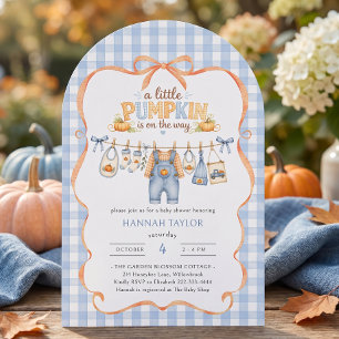 Clothesline Little Pumpkin Blue Baby Shower Invitation