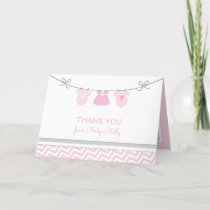 Clothesline Pink Gray Chevron Baby Girl Shower Thank You Card