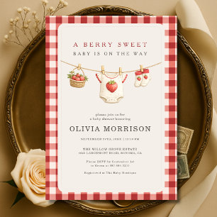 Clothesline Strawberry Berry Sweet Baby Shower Invitation