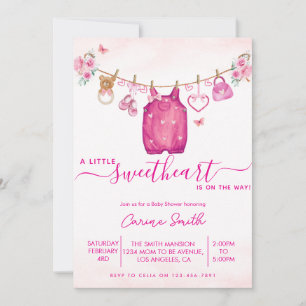 Clothesline valentine's girl Baby Shower Invitation