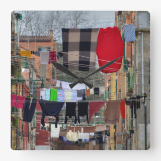 Clotheslines In Venice Italy Square Wall Clock