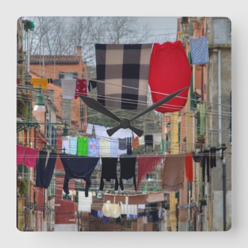 Clotheslines In Venice Italy Square Wall Clock