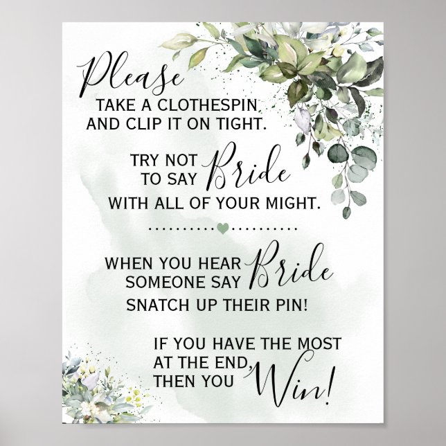 Clothespin Eucalyptus greenery game sign (Front)