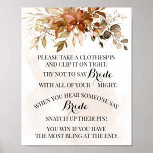 Clothespin Fall Eucalyptus Bridal Shower Game sign