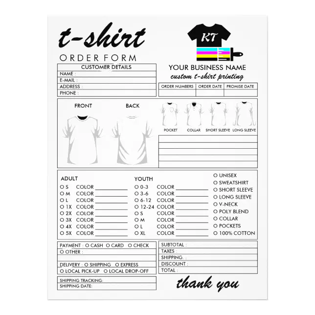 Clothing Apparel T-shirt Print Order Form Flyer | Zazzle