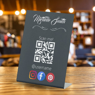 Clothing Black White Gray Grey Qr Code  Pedestal Sign