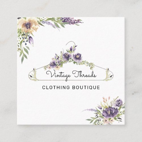 Clothing Boutique  Floral Clothes Hanger Logo Square Business Card