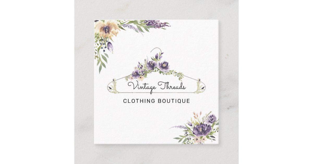 Clothing Boutique Floral Clothes Hanger Logo Square Business Card Zazzle Com