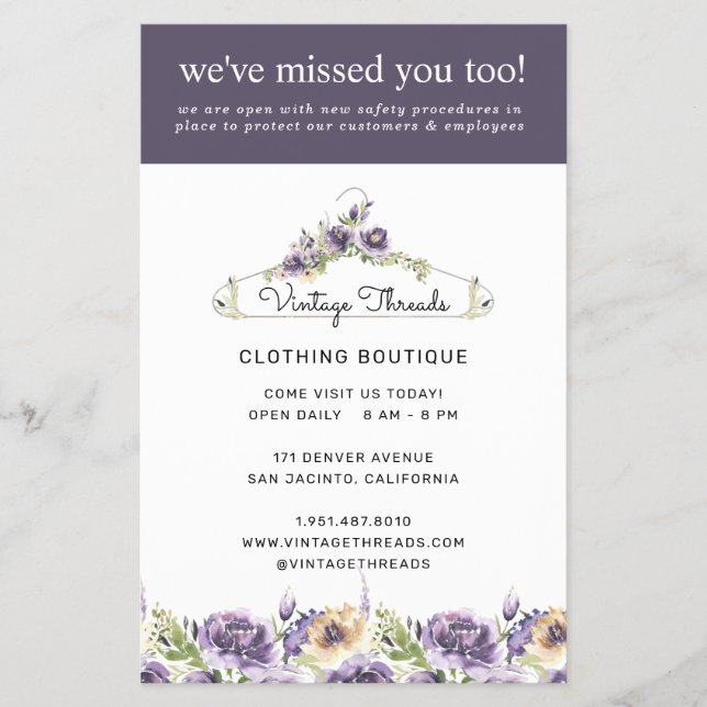 Clothing Boutique Grand Reopening Covid Safety Flyer (Front)