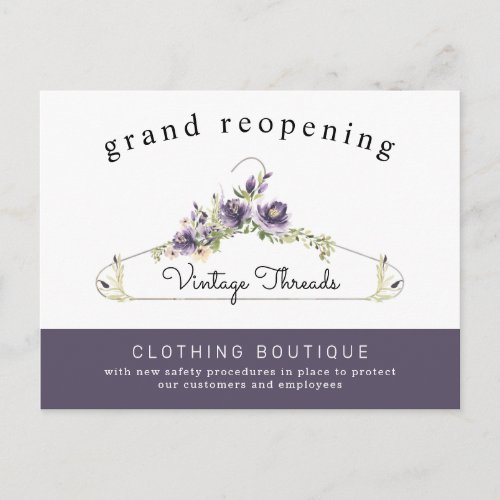 Clothing Boutique Grand Reopening Covid Safety Postcard