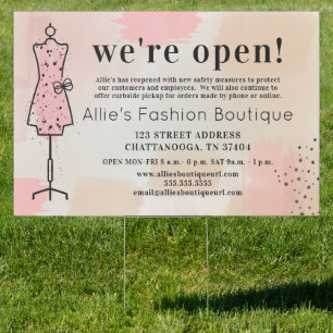 Clothing Boutique Reopening Blush Abstract Sign