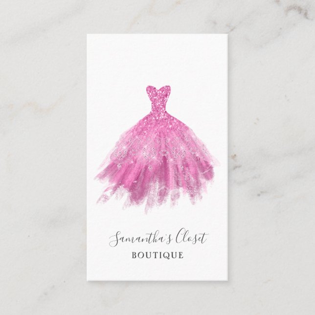 Clothing Boutique Rose Pink Glitter  Business Card (Front)
