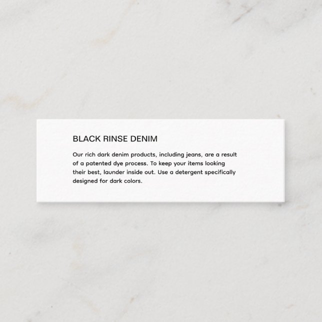 Clothing Care Details Hang Insert Tag (Front)