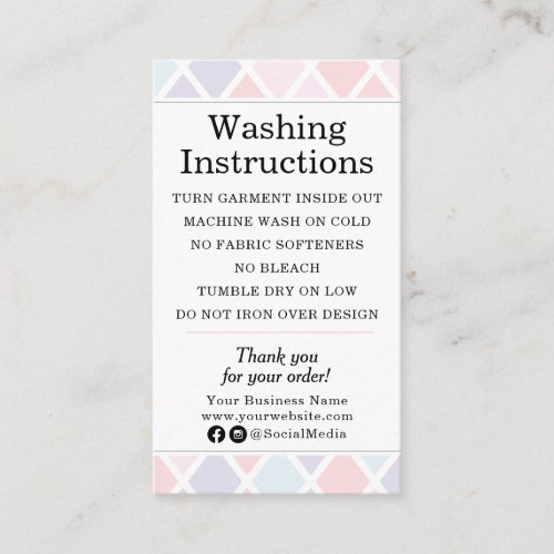 Clothing Care Washing Instructions Pastel Diamond Business Card
