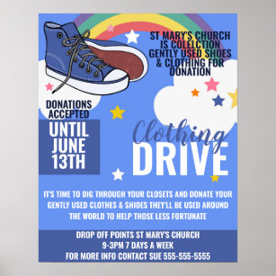 clothing drive charity poster, shoe drive homeless poster