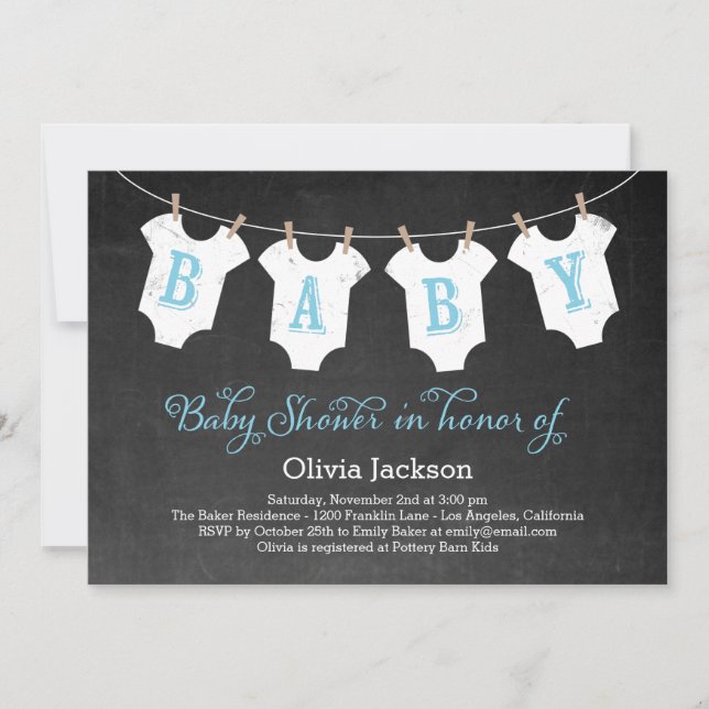 Clothing Garland Baby Shower Invitation - Blue (Front)