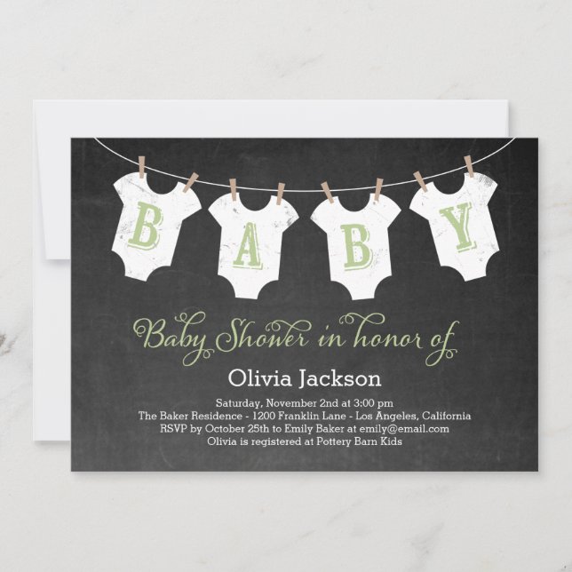 Clothing Garland Baby Shower Invitation - Sage (Front)