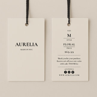 Clothing Hang Tag with Price, Size, Style & Social