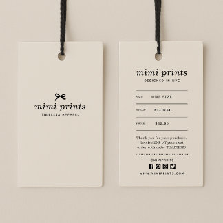 Clothing Hang Tag with Price, Size, Style & Social