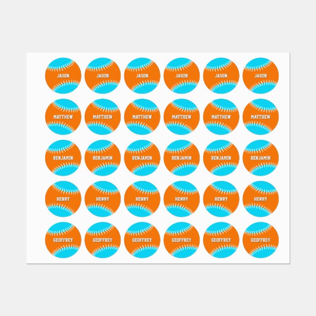 clothing labels for 1 to 5 baseball players (Sheet)