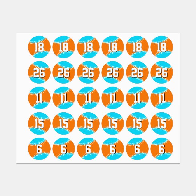 clothing labels for 1 to 5 baseball players (Sheet)