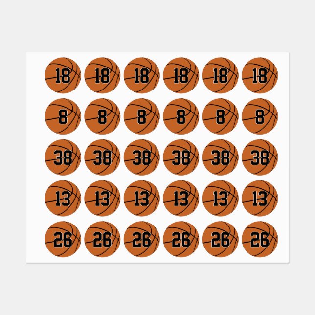 clothing labels for 1 to 5 basketball players  (Sheet)
